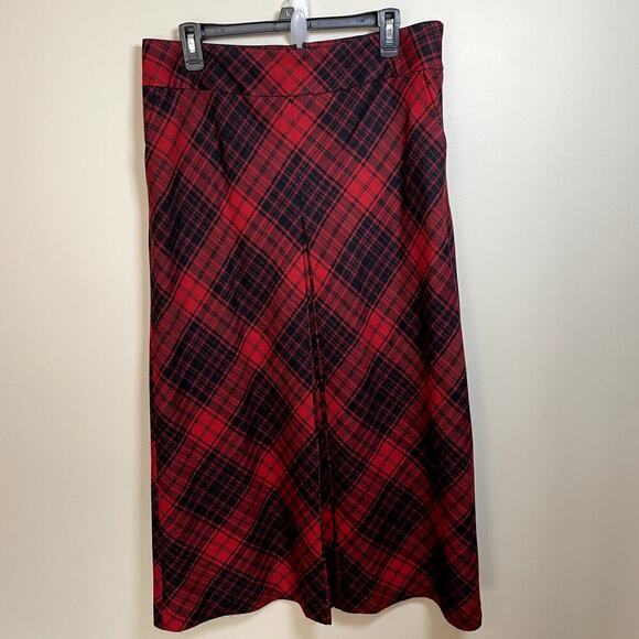 TALBOTS Womens Red Plaid Wool Maxi Skirt Sz 12P Pleat & Pockets Academia Preppy - Picture 1 of 6